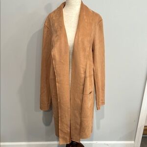 Catherine‎ Malandrino  Faux Suede Tan Open Front Long  Jacket
